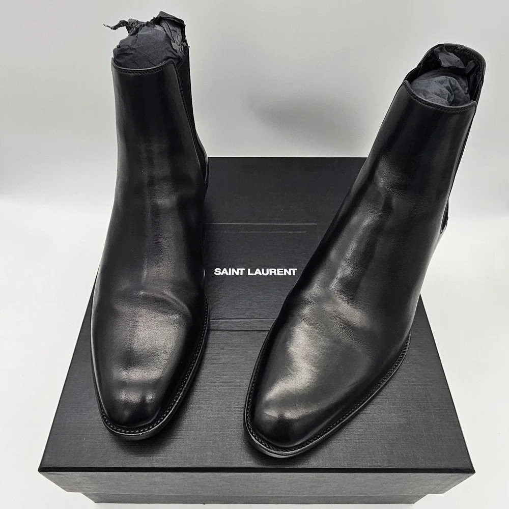Saint Laurent Paris YSL Wyatt 30 Chelsea Boots Leather Nero Black U.S 9  EU 42